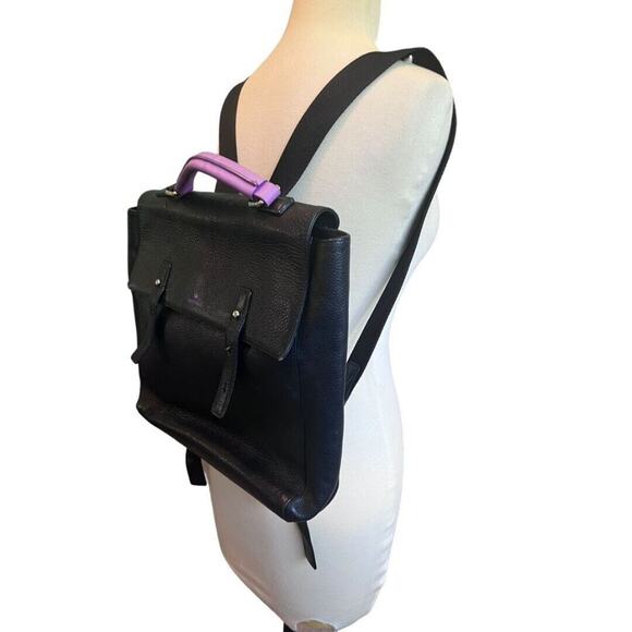 J. Estina Black Pebbled Leather Backpack Style Computer Bag Brief Case - Picture 6 of 16